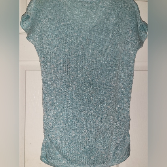 ROBIN'S NEST SS TEAL BLUE SCOOPNECK FLORAL BLOUSE MEDIUM - Picture 5 of 8